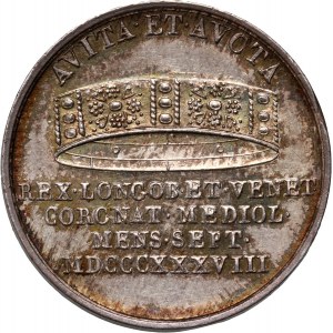 Rakousko, Ferdinand I., korunovační žeton lombardského krále, 1838, Milán, (ø 21 mm)