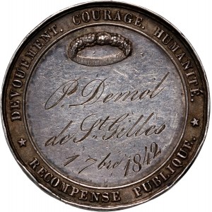 Belgicko, Leopold I., medaila z roku 1842, Za odvahu, obetavosť a ľudskosť