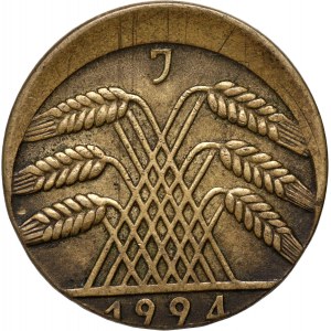 Deutschland, 10 Reichspfennig 1924 J, Hamburg, postfrisch destrukt