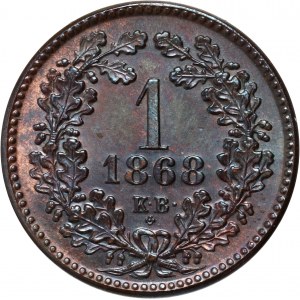 Maďarsko, František Josef I., krajcar 1868 KB, Kremnica, Restrike, zrcadlová známka