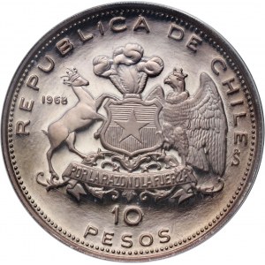 Chile, 10 Pesos 1968 So, Arrival of Liberation Fleet, PROOF