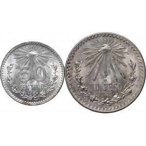 Mexico, 50 Centavos 1944 M, 1 Peso 1943 M