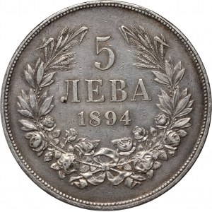 Bulgaria, Ferdinand I, 5 Leva 1894 КБ, Kremnitz