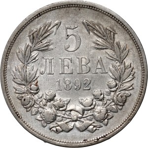 Bulgaria, Ferdinand I, 5 Leva 1892 КБ, Kremnitz