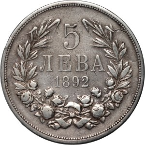 Bulgaria, Ferdinand I, 5 Leva 1892 КБ, Kremnitz