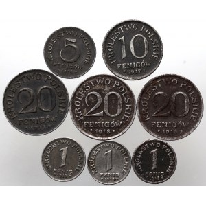Kingdom of Poland, set of 8 coins from 1917-1918