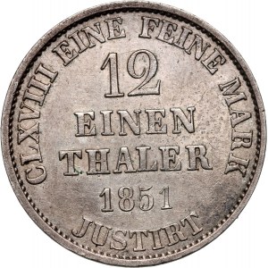 Germany, Hannover, Ernst August, 1/12 Taler 1851 B, Hannover