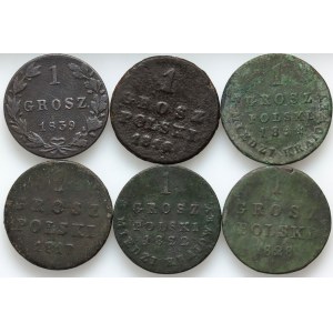 XIX wiek, zestaw 6 x 1 grosz z lat 1816-1839