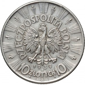 Second Republic, 10 gold 1939, Warsaw, Jozef Pilsudski