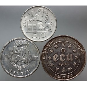 Belgium, set of 3 coins from 1948-1987