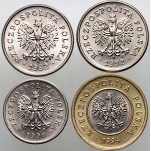 Third Republic, set of 4 circulation coins from 1990-1994