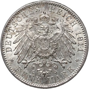 Germany, Bavaria, 5 Mark 1911 D, Munich, 90th Birthday of Prince Regent Luitpold
