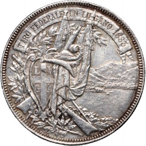 Switzerland, 5 Francs 1883, Lugano, Shooting Festival