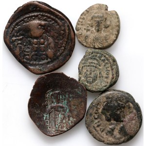 Bizancjum, zestaw 5 monet, w tym 2 szt. półfollisa - mennica Kartagina