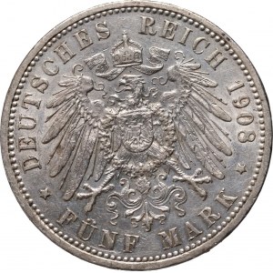 Germany, Prussia, Wilhelm II, 5 Mark 1908 A, Berlin