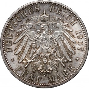 Germany, Saxony, 5 Mark 1907 E, Muldenhütten