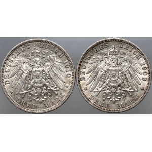 Germany, Prussia, Wilhelm II, 3 Mark 1909 A, 3 Mark 1910 A, Berlin