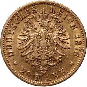 Německo, Württemberg, Charles I, 20 značek 1876 F, Stuttgart