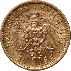 Germany, Württemberg, Charles I, 20 Mark 1900 F, Stuttgart