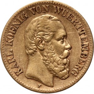 Germany, Württemberg, Charles I, 10 Mark 1872 F, Stuttgart