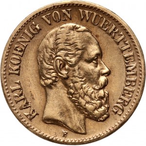 Germany, Württemberg, Charles I, 10 Mark 1888 F, Stuttgart