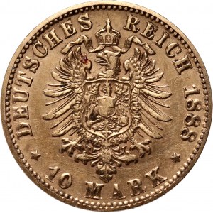 Germany, Württemberg, Charles I, 10 Mark 1888 F, Stuttgart