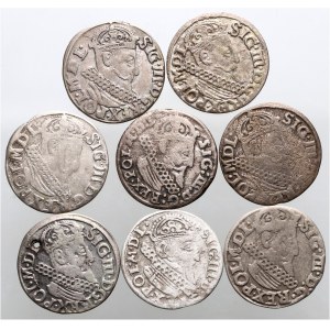 Sigismund III Vasa, trojak, Cracow, set of 8 coins