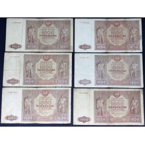 People's Republic of Poland, set of 6 x 1000 gold 15.01.1946, series A., K, L, P, S, AA