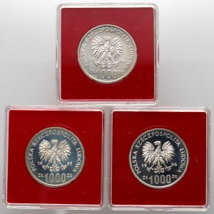 People's Republic of Poland, set of 3 x 1,000 gold from 1985-1986, SAMPLES