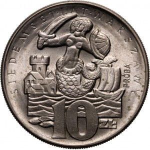PRL, 10 złotych 1965, VII wieków Warszawy gruba Syrenka, PRÓBA, miedzionikiel