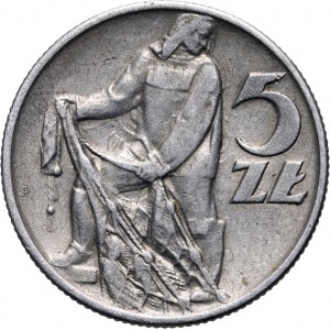 PRL, 5 złotych 1959, Rybak, MOCNE SŁONECZKO Z PROMIENIAMI!