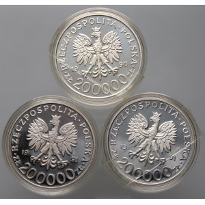 Third Republic, set of 3 x 200,000 zlotys from 1990-1991