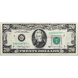 Spojené státy americké, Federální rezervní banka Chicago, 20 dolarů 1988, série G, s hvězdičkou