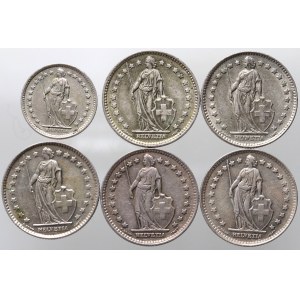Švajčiarsko, sada 6 mincí 1945-1963