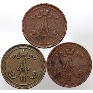 Finland, Alexander II, set of 3 x 10 Pennia from 1865-1867