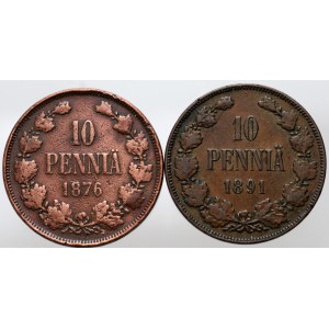 Finland, Alexander II / Alexander III, 10 Pennia 1876, 10 Pennia 1891