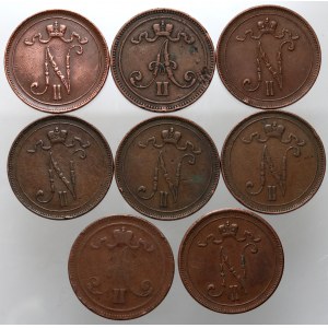 Finland, Alexander II / Nicholas II, set of 8 x 10 Pennia from 1865-1916