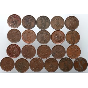 Finland, Alexander II / Nicholas II, set of 21 x 5 Pennia from 1865-1917