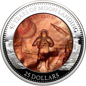 Solomon Islands, Elizabeth II, 25 Dollars 2019, 50 Years od Moon Landing, 5 oz. Ag999