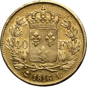 France, Louis XVIII, 40 Francs 1816 L, Bayonne