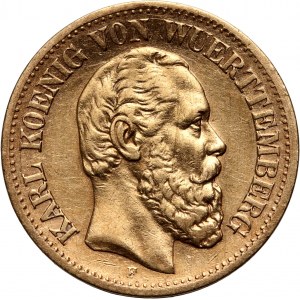 Germany, Württemberg, Karl I, 10 Mark 1881 F, Stuttgart