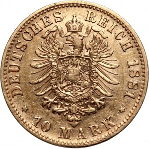Germany, Württemberg, Karl I, 10 Mark 1881 F, Stuttgart