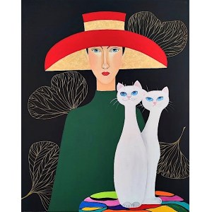 Cecilia Dabrowska, Woman and Cats, 2023