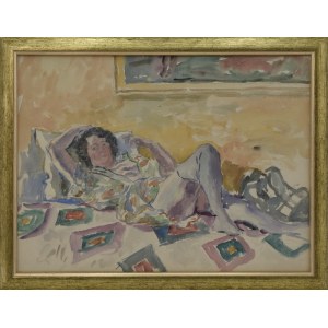 Leonard PĘKALSKI (1896-1944), Odpoczynek [Leżąca w szlafroku]