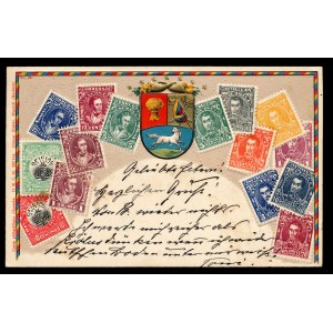 München Postkarte mit geprägten Briefmarken und Wappen von Venezuela (158)