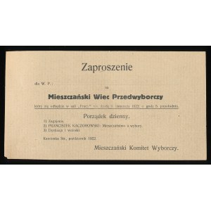 Kamionka Str. 1922. Volby do Sejmu. Pozvánka na předvolební shromáždění buržoazie (353)