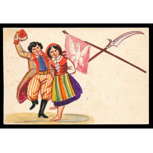 Zweite Polnische Republik Postkarte mit Abbildung eines Paares in Volkstracht (381)