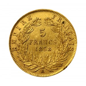 Francja, Napoleon III, 5 franków 1858 A, Paryż (505)