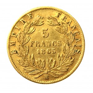 Francja, Napoleon III, 5 franków 1865 BB, Strasburg (506)