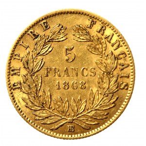 Francja, Napoleon III, 5 franków 1868 BB, Strasburg (507)